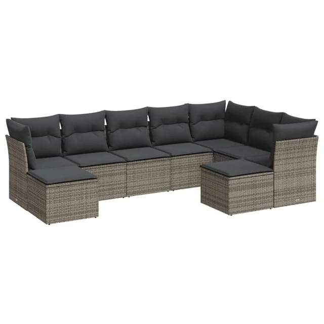 vidaXL 9-tlg Garten-Sofagarnitur mit Kissen Grau Poly Rattan Modell 32