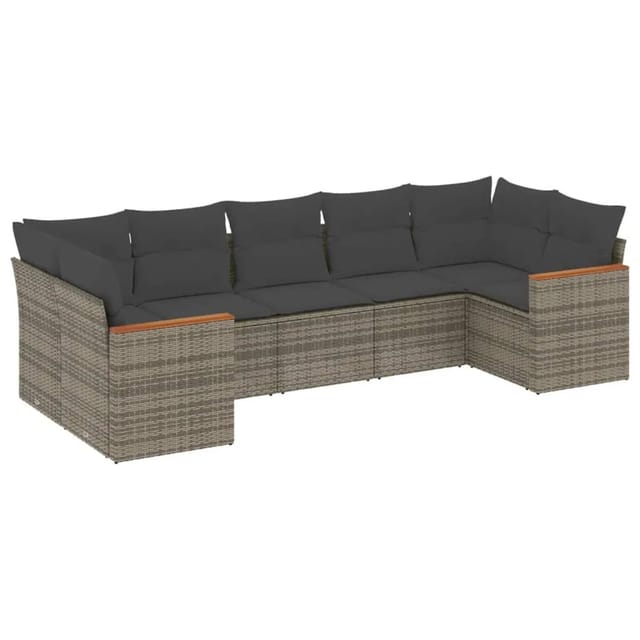 vidaXL 7-tlg Garten-Sofagarnitur mit Kissen Grau Poly Rattan Modell 140
