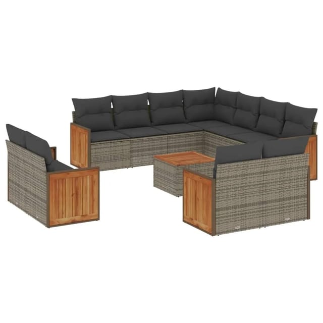 vidaXL 12-tlg Garten-Sofagarnitur mit Kissen Grau Poly Rattan Modell 45