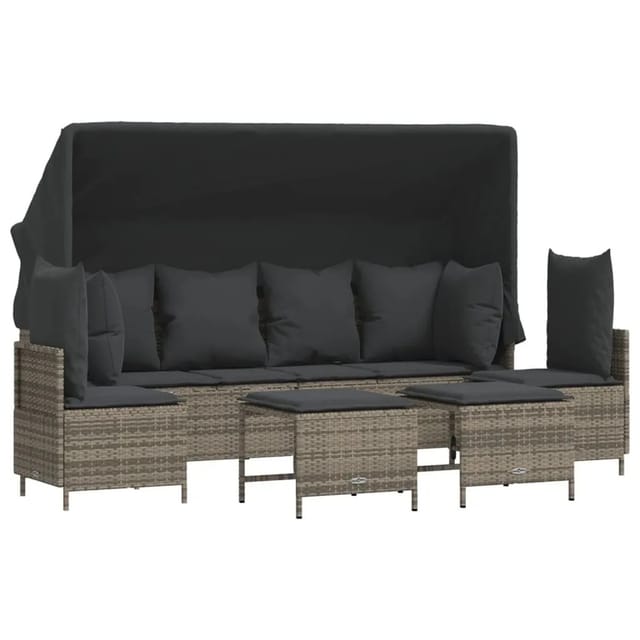 vidaXL 5-tlg Garten-Sofagarnitur mit Kissen Grau Poly Rattan Modell 107