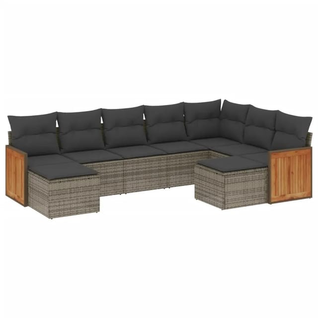vidaXL 9-tlg Garten-Sofagarnitur mit Kissen Grau Poly Rattan Modell 106