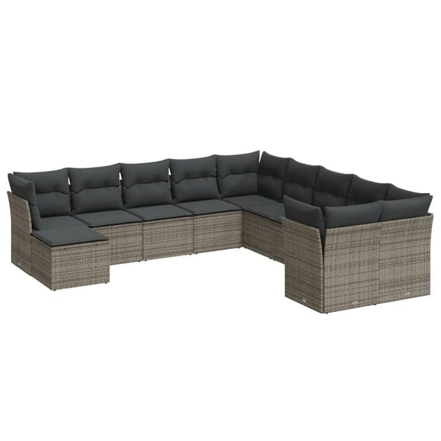 vidaXL 11-tlg Garten-Sofagarnitur mit Kissen Grau Poly Rattan Modell 27