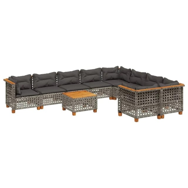 vidaXL 10-tlg Garten-Sofagarnitur mit Kissen Grau Poly Rattan Modell 115