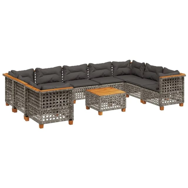 vidaXL 10-tlg Garten-Sofagarnitur mit Kissen Grau Poly Rattan Modell 119