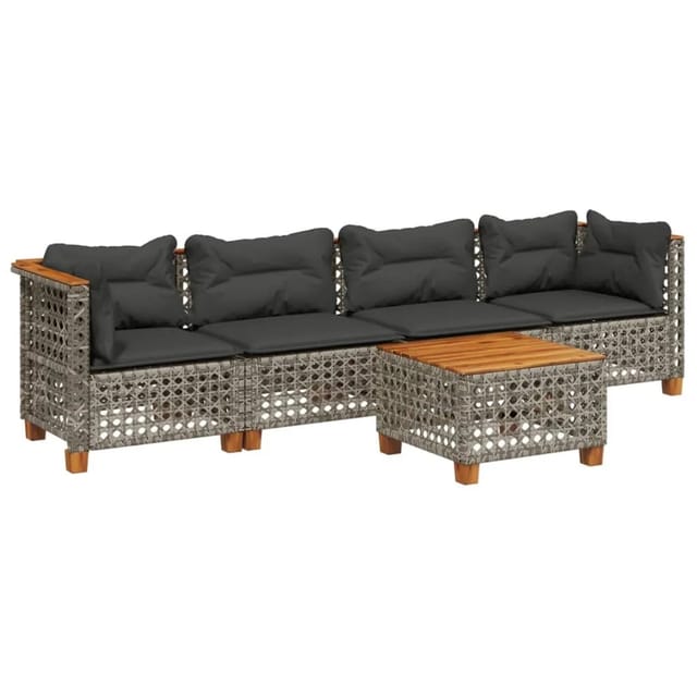 vidaXL 5-tlg Garten-Sofagarnitur mit Kissen Grau Poly Rattan Modell 96
