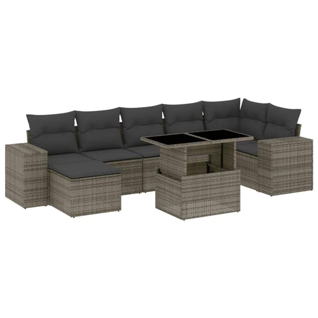 vidaXL 8-tlg Garten-Sofagarnitur mit Kissen Grau Poly Rattan Modell 152