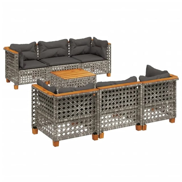 vidaXL 7-tlg Garten-Sofagarnitur mit Kissen Grau Poly Rattan Modell 194