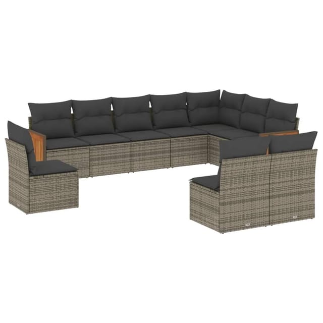 vidaXL 10-tlg Garten-Sofagarnitur mit Kissen Grau Poly Rattan Modell 95