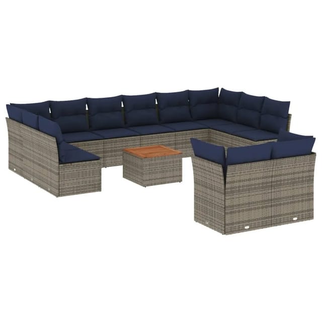 vidaXL 13-tlg Garten-Sofagarnitur mit Kissen Grau Poly Rattan Modell 33