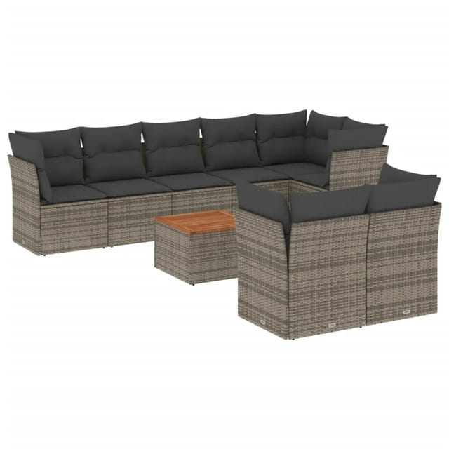 vidaXL 9-tlg Garten-Sofagarnitur mit Kissen Grau Poly Rattan Modell 71