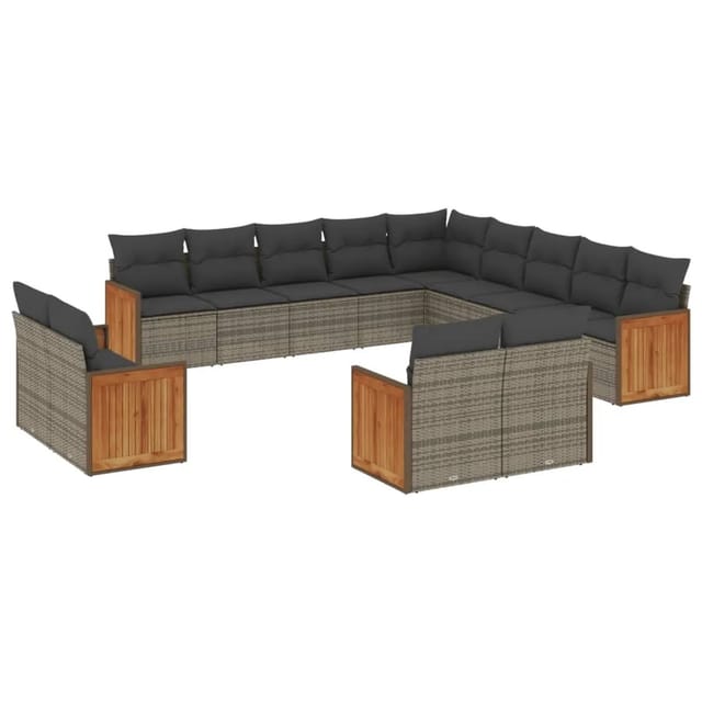 vidaXL 13-tlg Garten-Sofagarnitur mit Kissen Grau Poly Rattan Modell 37