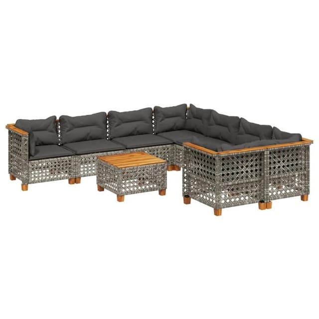vidaXL 9-tlg Garten-Sofagarnitur mit Kissen Grau Poly Rattan Modell 135
