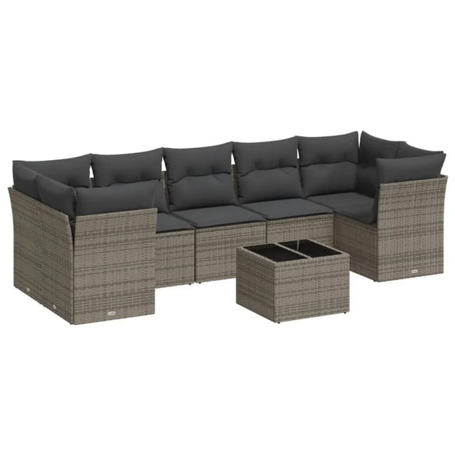vidaXL 8-tlg Garten-Sofagarnitur mit Kissen Grau Poly Rattan Modell 47