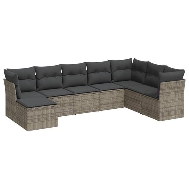 vidaXL 8-tlg Garten-Sofagarnitur mit Kissen Grau Poly Rattan Modell 41