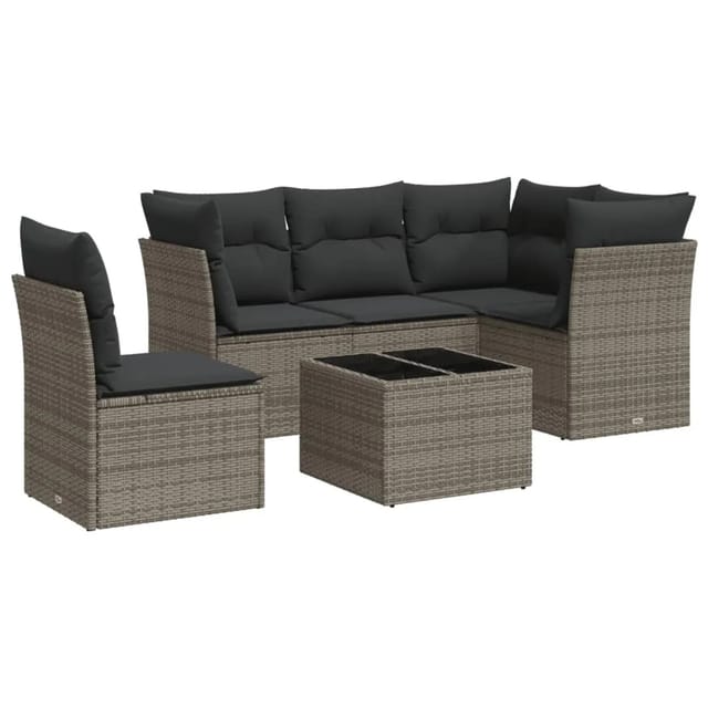 vidaXL 6-tlg Garten-Sofagarnitur mit Kissen Grau Poly Rattan Modell 49