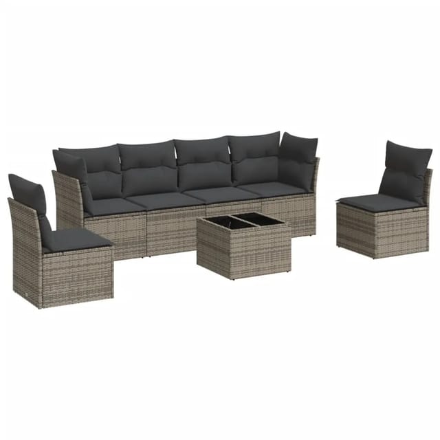 vidaXL 7-tlg Garten-Sofagarnitur mit Kissen Grau Poly Rattan Modell 59