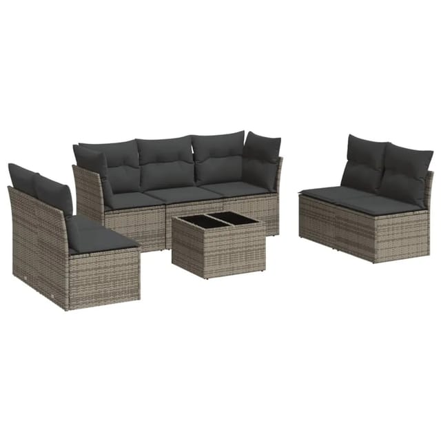 vidaXL 8-tlg Garten-Sofagarnitur mit Kissen Grau Poly Rattan Modell 42