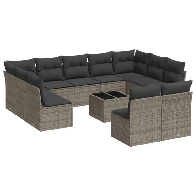 vidaXL 12-tlg Garten-Sofagarnitur mit Kissen Grau Poly Rattan Modell 23