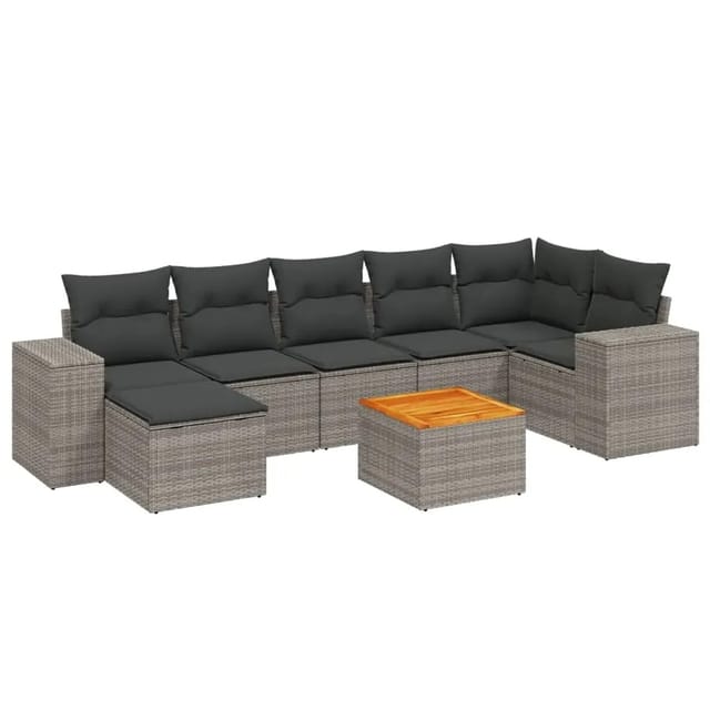 vidaXL 8-tlg Garten-Sofagarnitur mit Kissen Grau Poly Rattan Modell 81