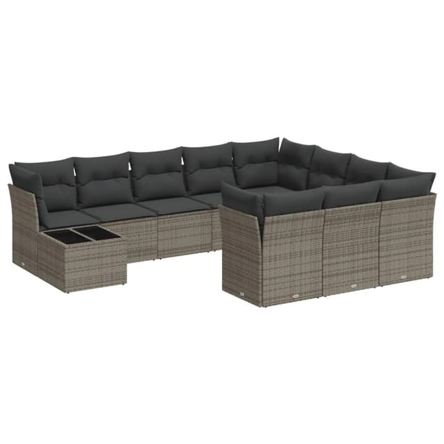 vidaXL 11-tlg Garten-Sofagarnitur mit Kissen Grau Poly Rattan Modell 36