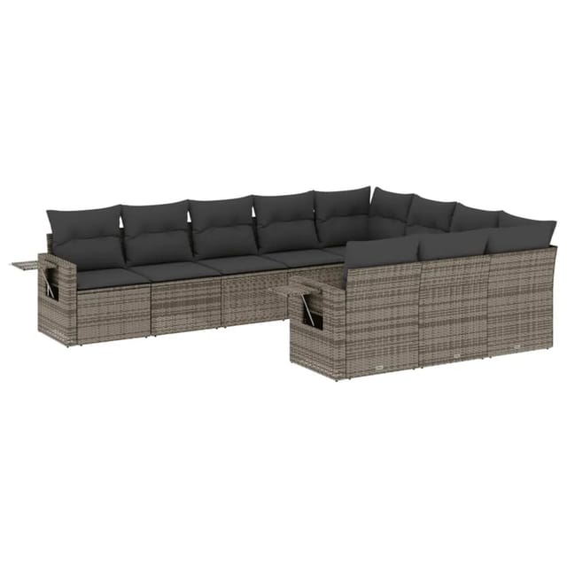 vidaXL 10-tlg Garten-Sofagarnitur mit Kissen Grau Poly Rattan Modell 96