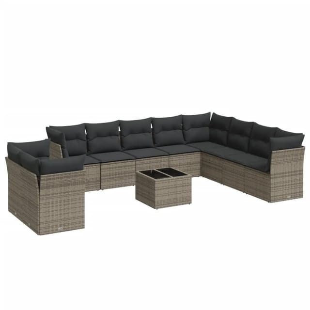 vidaXL 11-tlg Garten-Sofagarnitur mit Kissen Grau Poly Rattan Modell 37