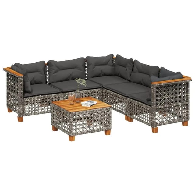 vidaXL 6-tlg Garten-Sofagarnitur mit Kissen Grau Poly Rattan Modell 184