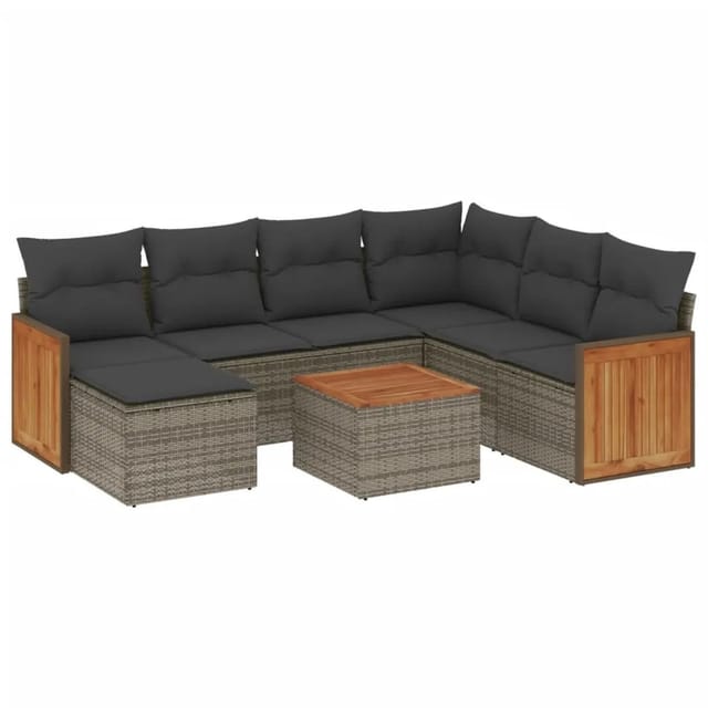 vidaXL 8-tlg Garten-Sofagarnitur mit Kissen Grau Poly Rattan Modell 83