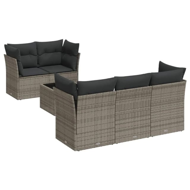 vidaXL 6-tlg Garten-Sofagarnitur mit Kissen Grau Poly Rattan Modell 44