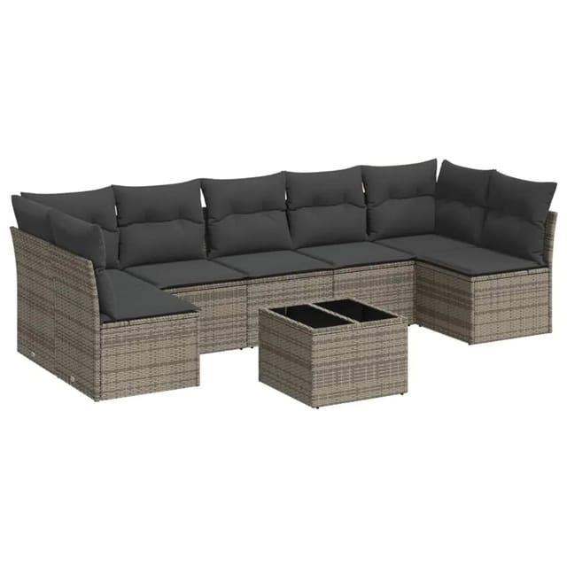 vidaXL 8-tlg Garten-Sofagarnitur mit Kissen Grau Poly Rattan Modell 50