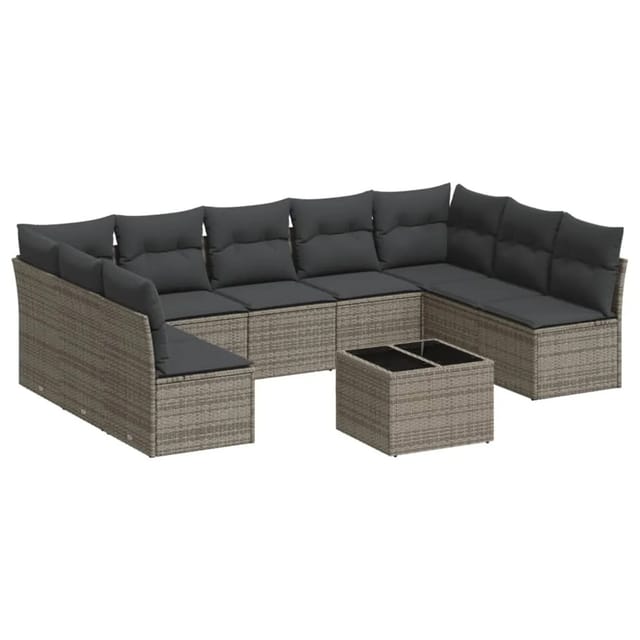 vidaXL 10-tlg Garten-Sofagarnitur mit Kissen Grau Poly Rattan Modell 32