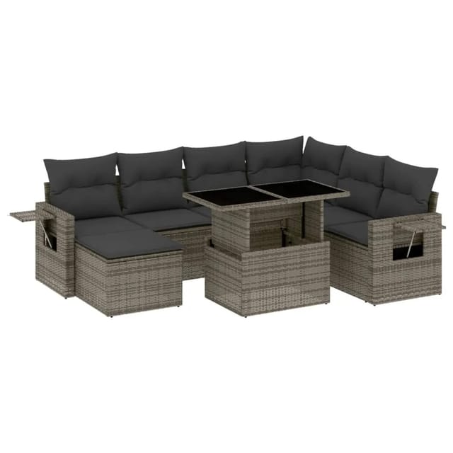vidaXL 8-tlg Garten-Sofagarnitur mit Kissen Grau Poly Rattan Modell 160
