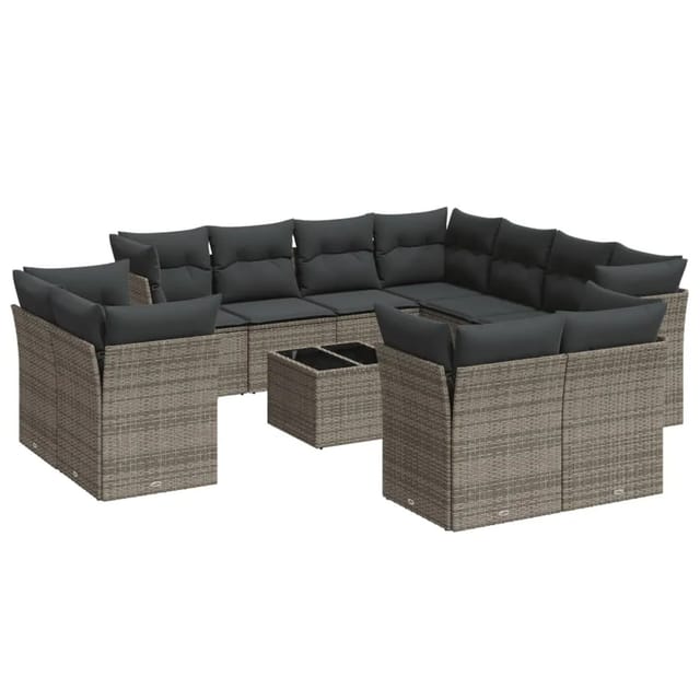 vidaXL 12-tlg Garten-Sofagarnitur mit Kissen Grau Poly Rattan Modell 18