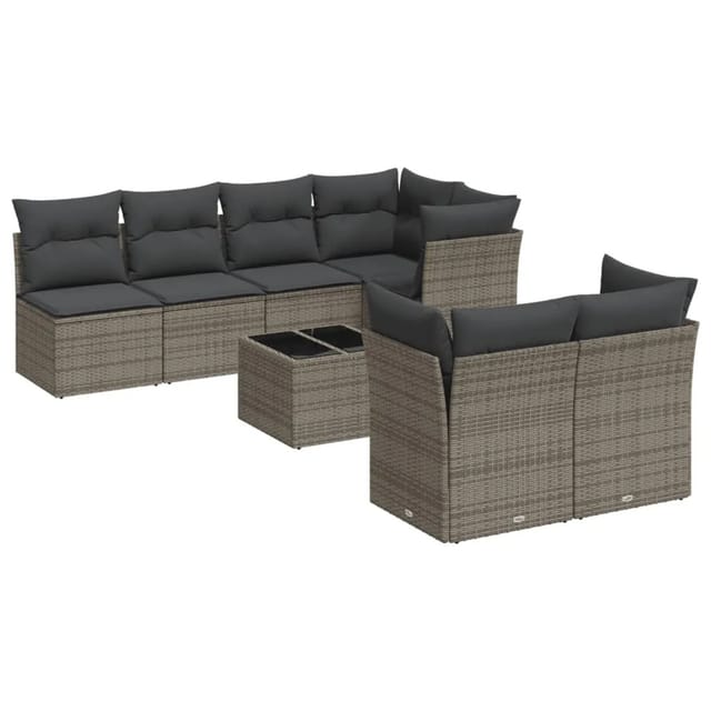 vidaXL 8-tlg Garten-Sofagarnitur mit Kissen Grau Poly Rattan Modell 38