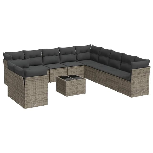 vidaXL 12-tlg Garten-Sofagarnitur mit Kissen Grau Poly Rattan Modell 25