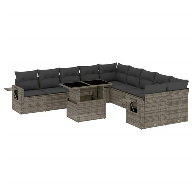 vidaXL 11-tlg Garten-Sofagarnitur mit Kissen Grau Poly Rattan Modell 88