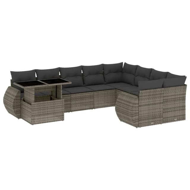 vidaXL 10-tlg Garten-Sofagarnitur mit Kissen Grau Poly Rattan Modell 106