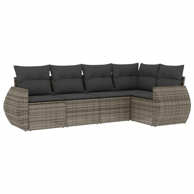 vidaXL 5-tlg Garten-Sofagarnitur mit Kissen Grau Poly Rattan Modell 72