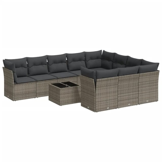 vidaXL 11-tlg Garten-Sofagarnitur mit Kissen Grau Poly Rattan Modell 31