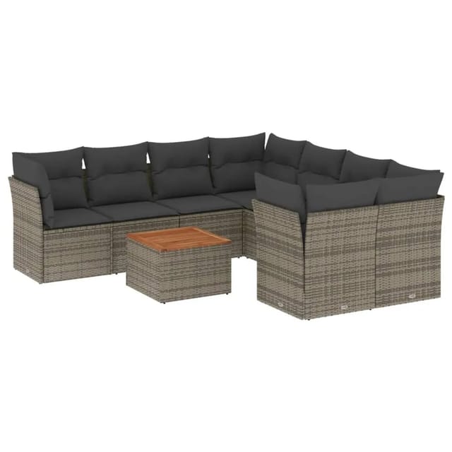 vidaXL 9-tlg Garten-Sofagarnitur mit Kissen Grau Poly Rattan Modell 64