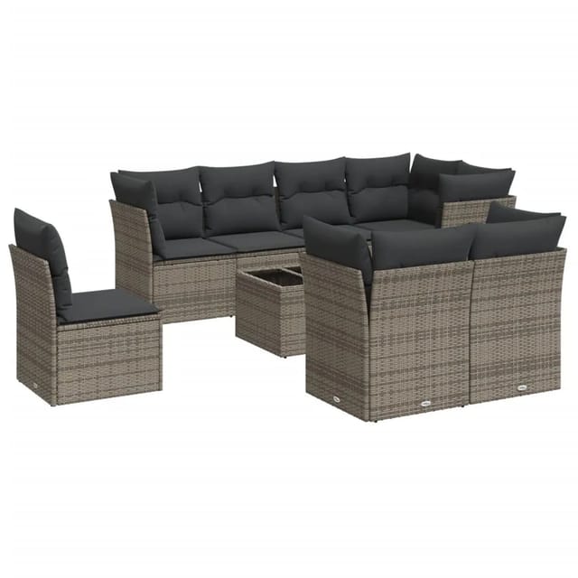 vidaXL 9-tlg Garten-Sofagarnitur mit Kissen Grau Poly Rattan Modell 31