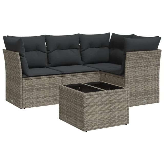 vidaXL 5-tlg Garten-Sofagarnitur mit Kissen Grau Poly Rattan Modell 28