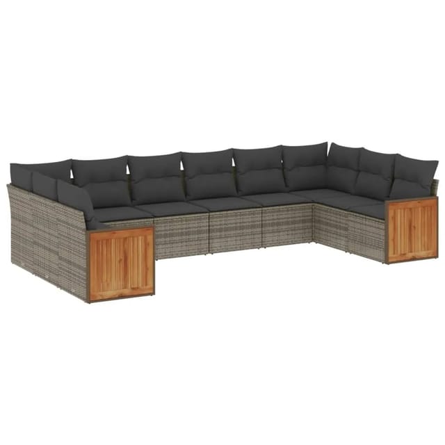 vidaXL 10-tlg Garten-Sofagarnitur mit Kissen Grau Poly Rattan Modell 69