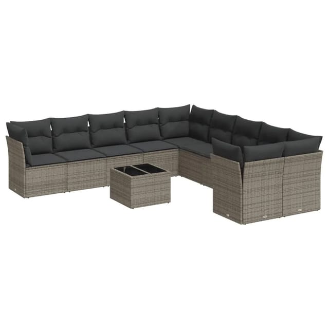 vidaXL 11-tlg Garten-Sofagarnitur mit Kissen Grau Poly Rattan Modell 23