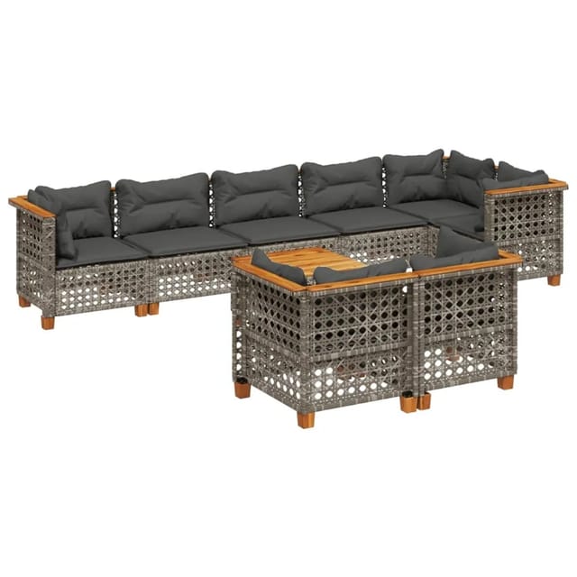 vidaXL 9-tlg Garten-Sofagarnitur mit Kissen Grau Poly Rattan Modell 138