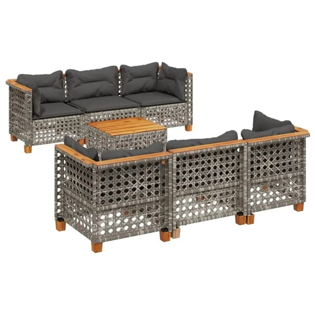 vidaXL 8-tlg Garten-Sofagarnitur mit Kissen Grau Poly Rattan Modell 168