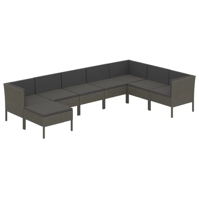 vidaXL 8-tlg Garten-Lounge-Set mit Auflagen Poly Rattan Grau Modell 22