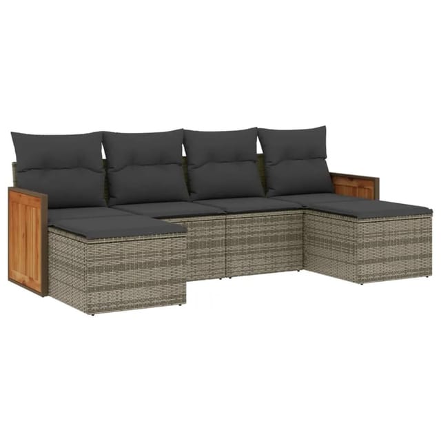 vidaXL 6-tlg Garten-Sofagarnitur mit Kissen Grau Poly Rattan Modell 141