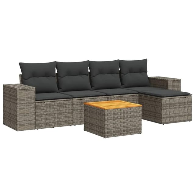 vidaXL 6-tlg Garten-Sofagarnitur mit Kissen Grau Poly Rattan Modell 90