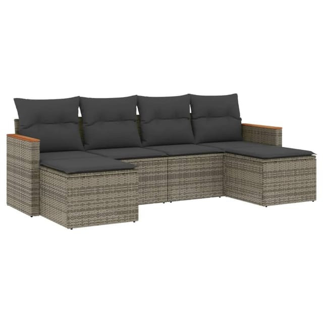 vidaXL 6-tlg Garten-Sofagarnitur mit Kissen Grau Poly Rattan Modell 140